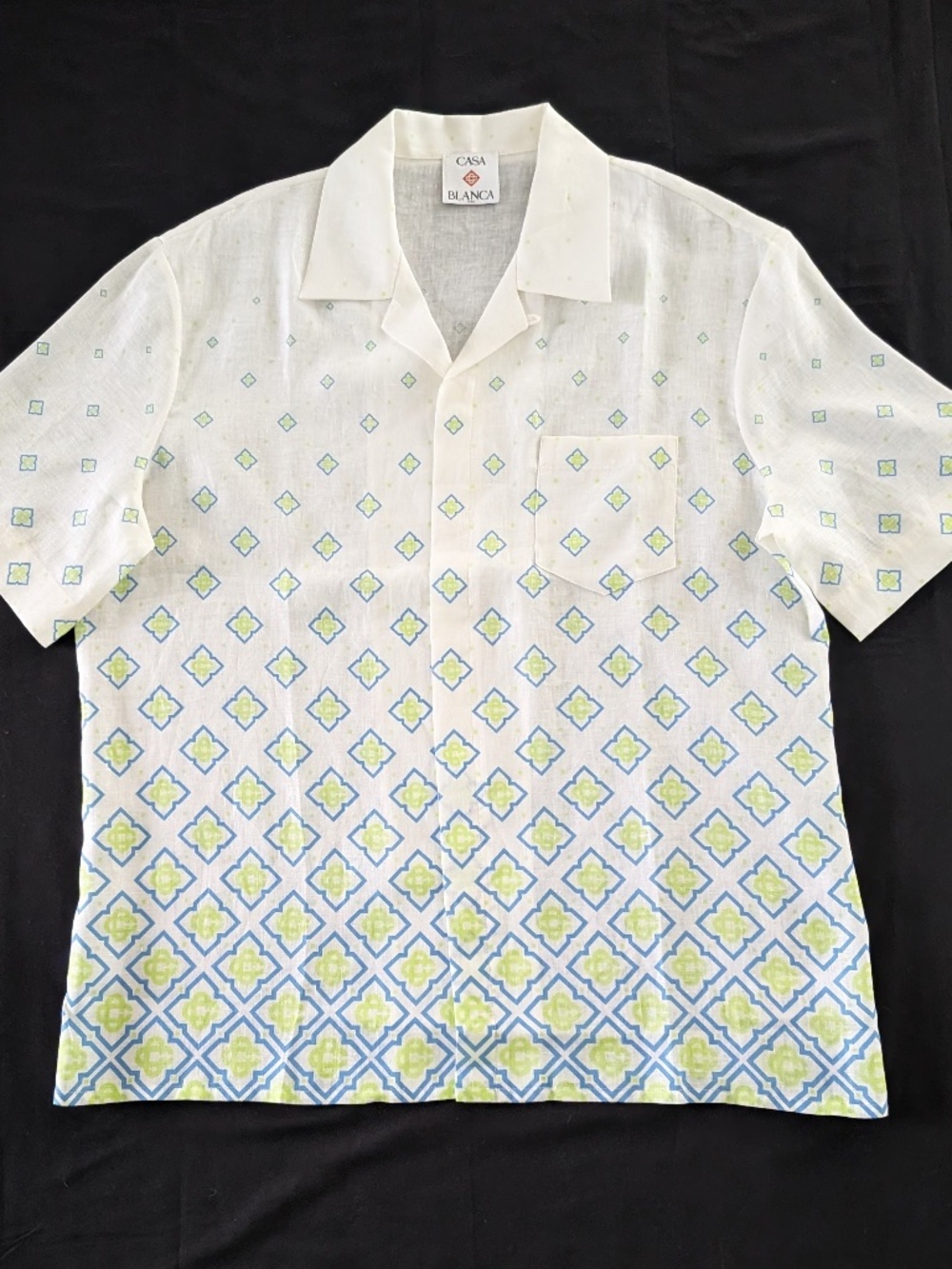 CASABLANCA Paris Degrade Monogram Linen Shirt Short Sleeve Camp Large Italy NWT